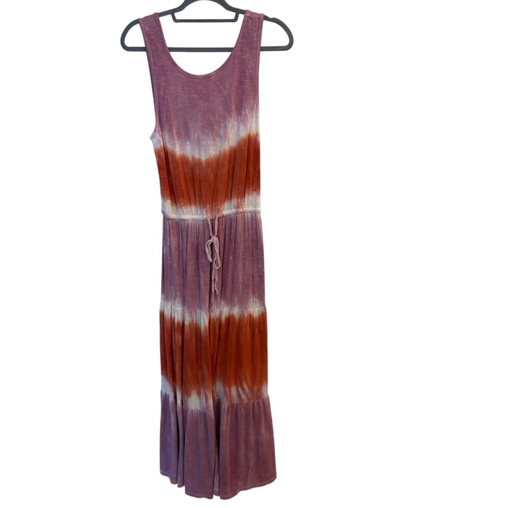 Knox Rose Tie Dye Maxi Dress Purple Orange Drawstring Waist Tiered Boho Small